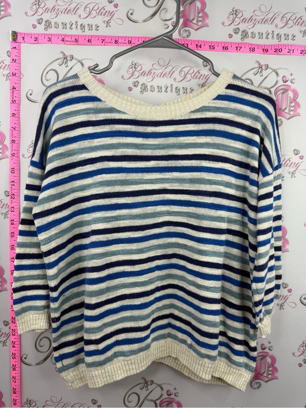 Sea salt Cornwall button up back Cream & Blue Striped Crewneck Sweater